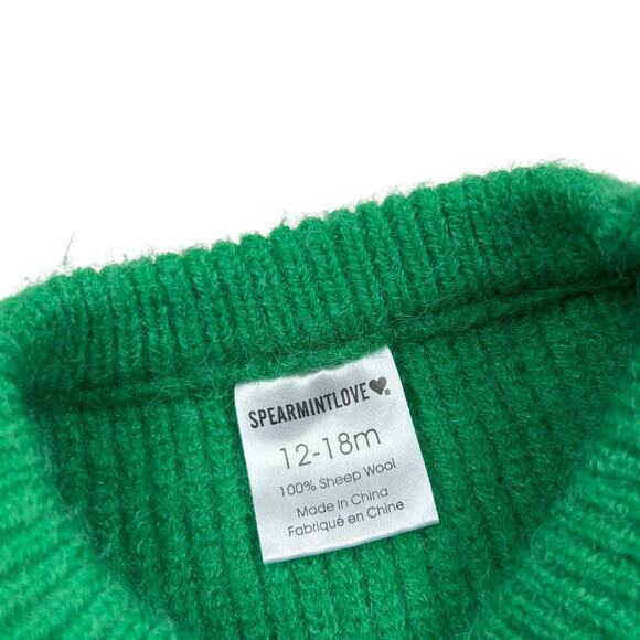 Spearmint Love Green Wool Sweater Pint Size Graphic Patch Baby Sweater 18-24M - Picture 3 of 4